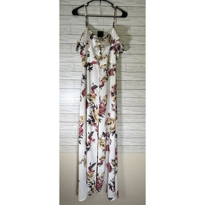 BAND of GYPSIES Floral Maxi Dress Split‎ Front Button Down Ruffle Trim Sz Medium